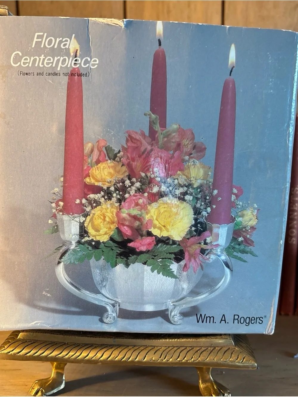 WM A ROGERS Floral Centerpiece with Three Candle Holders